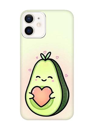 Матовый чехол с черными боками на apple iphone 12/12 pro (6.1) :: кавай авокадо с сердечком (принт 310)