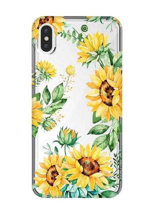 Прозрачный чехол на iphone xs max :: подсолнухи (принт 288)