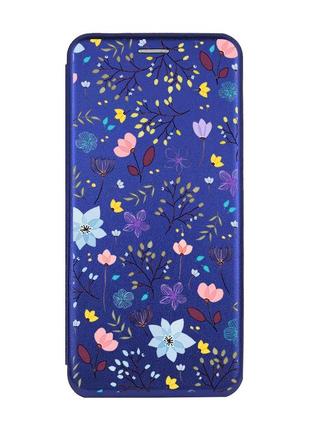 Чехол-книжка с рисунком для samsung galaxy а10 (2019) а105 синий :: цветочный фон (принт 267)
