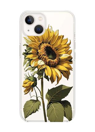 Прозрачный чехол с защитой камеры на iphone 14 plus :: подсолнечник (принт 274)