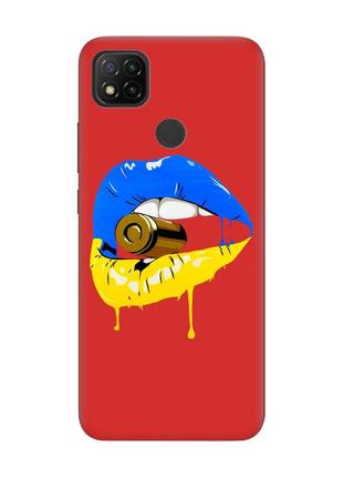 Матовый чехол с красными боками на xiaomi redmi 9c/10a :: губы и патрон (принт 264)