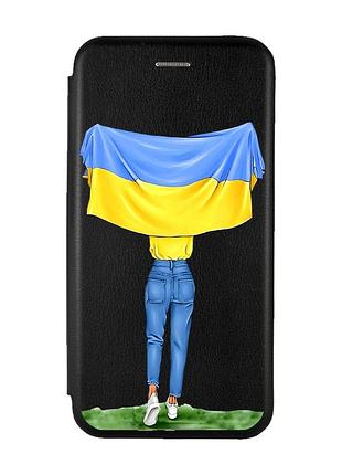 Чехол-книжка с рисунком для samsung galaxy a11 черный :: девушка с флагом (принт 263)