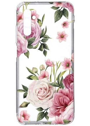 Прозрачный чехол на samsung galaxy a34 5g/a346 :: розовые цветы (принт 287)