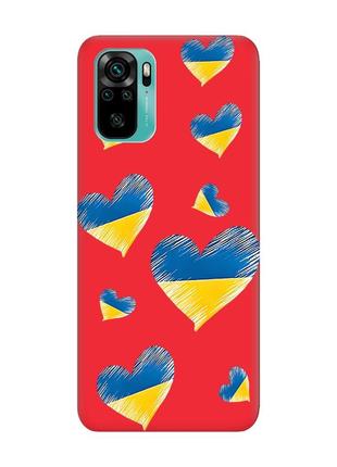 Матовый чехол с красными боками на xiaomi redmi note 10/note 10s :: сердечка. украина (принт 258)