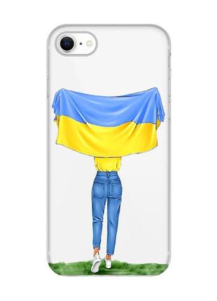 Прозрачный чехол для iphone 7, 8 :: девушка с флагом (принт 263)1 фото