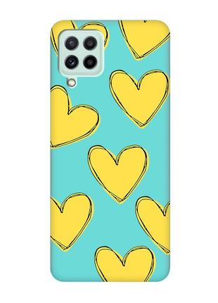 Матовый чехол с бирюзовыми боками на samsung galaxy a22 4g/ m32/ m22 :: сердечка желтые (принт 259)