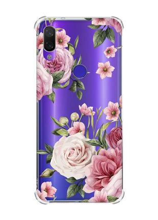 Чехол с утолщёнными углами для xiaomi redmi note 7/note 7 pro :: розовые цветы (принт 287)