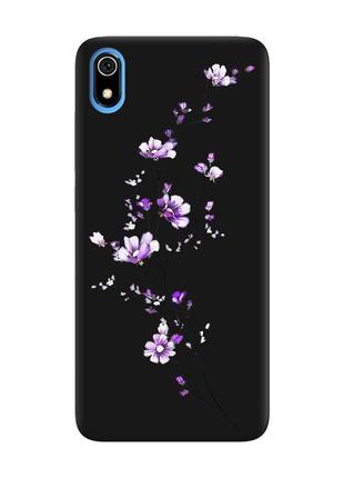 Матовый чехол с черными боками на xiaomi redmi 7a :: веточка цветов (принт 278)