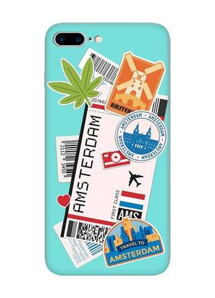 Матовый чехол с бирюзовыми боками на apple iphone 7 plus/8 plus :: путешествия. амстердам (принт 327)