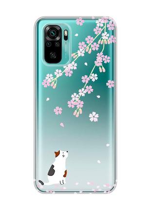 Прозрачный чехол на xiaomi redmi note 10 / note 10s :: котик и сакура (принт 283)