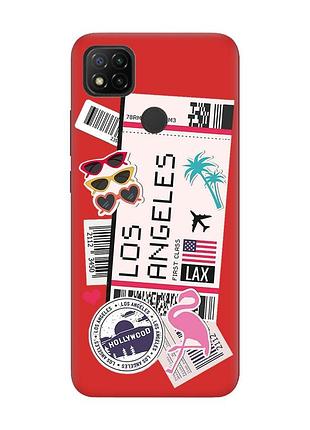 Матовий чохол з червоними боками на xiaomi redmi 9c/10a :: подорожі. лос-анджелес (принт 328)