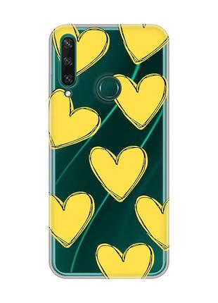 Прозорий чохол на huawei y6p :: сердечка жовті (принт 259)