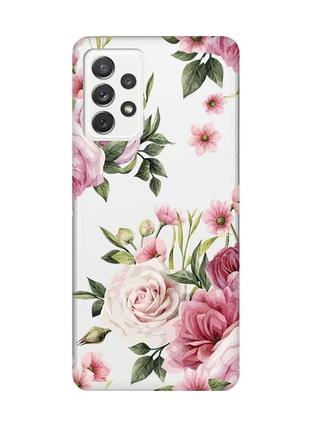 Прозрачный чехол на samsung galaxy a72 (a725) :: розовые цветы (принт 287)