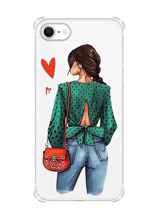 Чехол с утолщёнными углами для iphone 7/ 7s/ 8/ 8s :: девушка в зеленом (принт 224)
