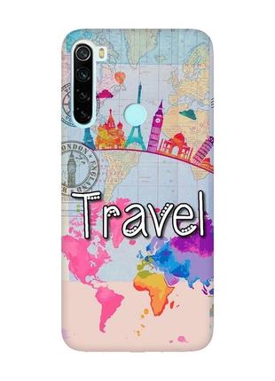Матовый чехол с розовыми боками на xiaomi redmi note 8 :: путешествие. travel (принт 321)