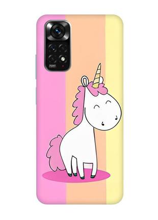 Матовый чехол с бирюзовыми боками на xiaomi redmi note 11 :: единорог (принт 104)
