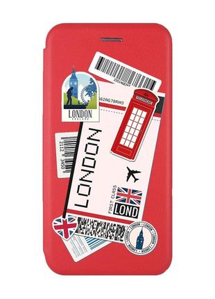Чохол-книжка з малюнком для xiaomi redmi note 8t червоний :: подорожі. лондон (принт 326)