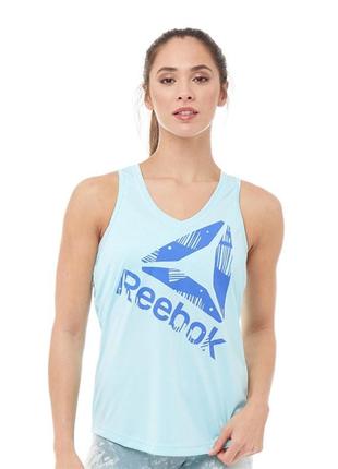 Утонченная спортивная фитнес майка тренеровочная reebok gymana tech tank blue lagoon