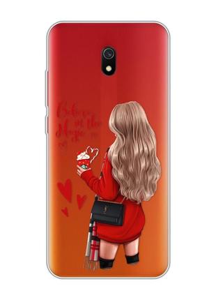 Прозрачный чехол на xiaomi redmi 8a :: девушка с кофе (принт 137)