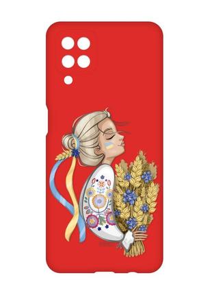 Матовый чехол с красными боками на samsung galaxy a12 :: украинка с колосками (принт 173)