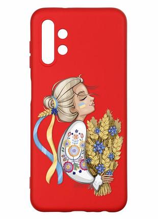 Матовий чохол з червоними боками на samsung a13 4g :: українка з колосками (принт 173)