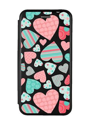 Чехол-книжка с рисунком для xiaomi redmi note 11 pro/12 pro 4g черный :: разноцветные сердечка (принт 334)