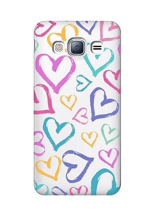 Прозорий чохол на samsung galaxy j3 (2016) j310 :: різнокольорові сердечка (принт 332)