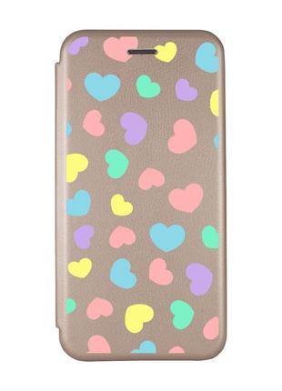 Чохол-книжка з малюнком для samsung galaxy a32 золотий :: різнокольорові сердечка (принт 335)