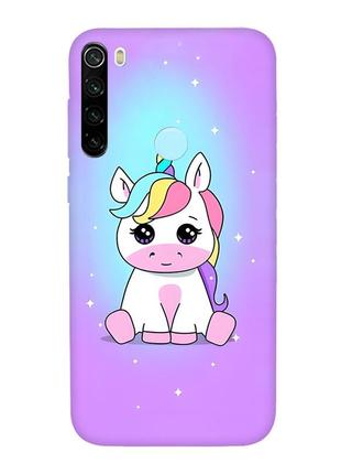 Матовый чехол с красными боками на xiaomi redmi note 8t :: единорог (принт 103)