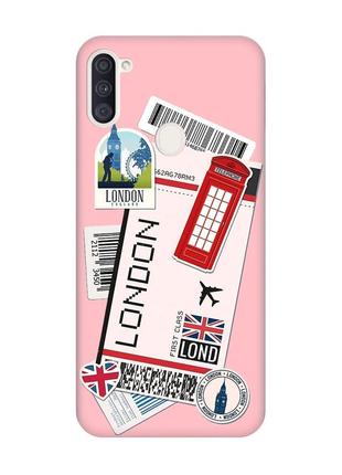 Матовый чехол с розовыми боками на samsung galaxy a11 :: путешествия. лондон (принт 326)