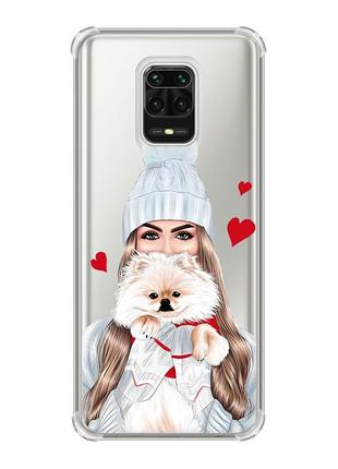 Чохол з потовщеними кутами на xiaomi redmi note 9 pro/ 9s/ 9 pro max :: дівчина з песиком (принт 142)