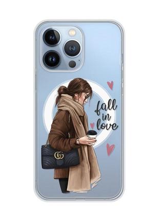 Магнитный чехол на iphone 13 pro (6.1) с поддержкой magsafe :: девушка с кофе (принт 112)