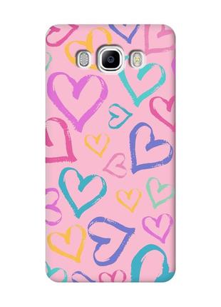 Матовий чохол з рожевими боками на samsung galaxy j7(2016) j710 :: різнокольорові сердечка (принт 332)