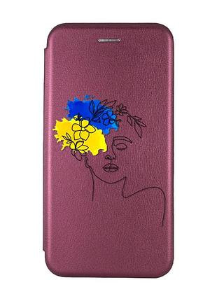 Чехол-книжка с рисунком для xiaomi redmi 12c бордовый :: украинка арт (принт 3)