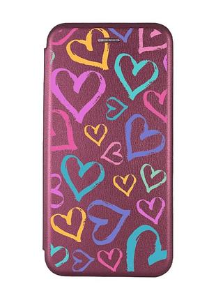 Чохол-книжка з малюнком на samsung galaxy m30s / м21 бордовий :: різнокольорові сердечка (принт 332)