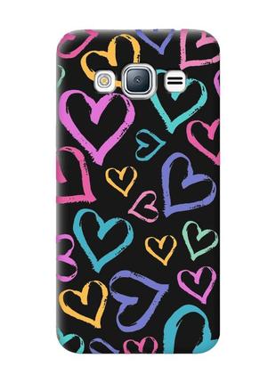 Матовий чохол з чорними боками на samsung galaxy j3/j310 :: різнокольорові сердечка (принт 332)