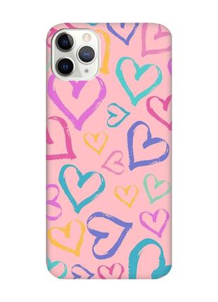 Матовый чехол с розовыми боками на iphone 11 pro max (6.5) :: разноцветные сердечка (принт 332)