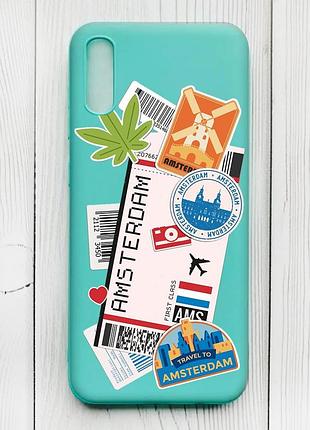 Матовый чехол с бирюзовыми боками на xiaomi redmi 9а :: путешествия. амстердам (принт 327)