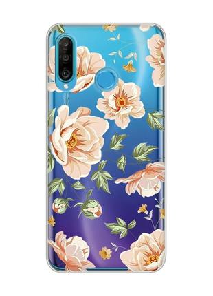 Прозрачный чехол на huawei p30 lite :: цветы пастельные (принт 277)