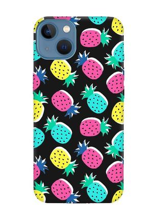 Матовый чехол с черными боками на apple iphone 13 :: разноцветные ананасы (принт 346)