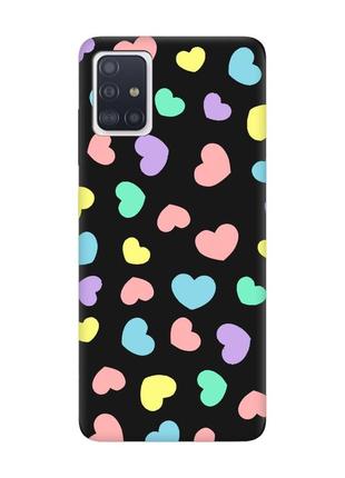 Матовый чехол с черными боками на samsung galaxy a71/a715 :: разноцветные сердечка (принт 335)