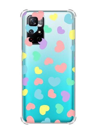Чохол з потовщеними кутами на xiaomi redmi note 11 4g :: різнокольорові сердечка (принт 335)