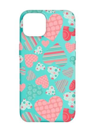 Матовый чехол с бирюзовыми боками на apple iphone 14 :: разноцветные сердечка (принт 334)
