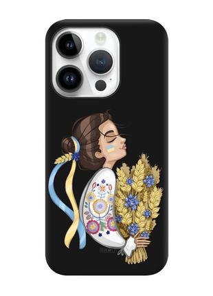 Матовый чехол с черными боками на apple iphone 14 pro :: украинка с колосками (принт 172)