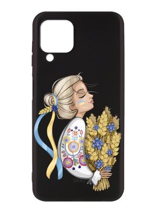 Матовый чехол с черными боками на samsung galaxy a12 :: украинка с колосками (принт 173)