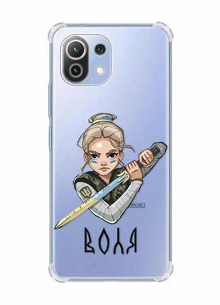 Чехол с утолщёнными углами на xiaomi mi 11 lite :: украинская защитница (патриотический принт 170)