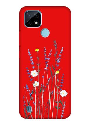 Матовый чехол с красными боками на realme c21y :: полевые цветы (принт 270)