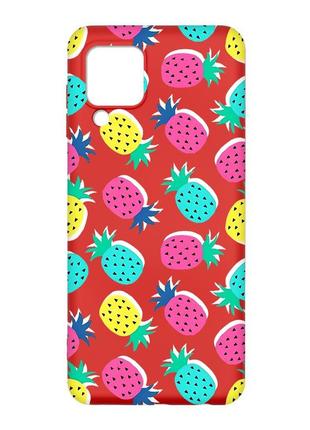 Матовый чехол с красными боками на samsung galaxy m32/a22/m22 4g :: разноцветные ананасы (принт 346)