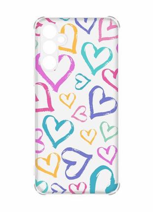Чохол з потовщеними кутами на samsung galaxy a34 5g :: різнокольорові сердечка (принт 332)