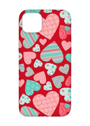 Матовый чехол с красными боками на iphone 14 plus :: разноцветные сердечка (принт 334)